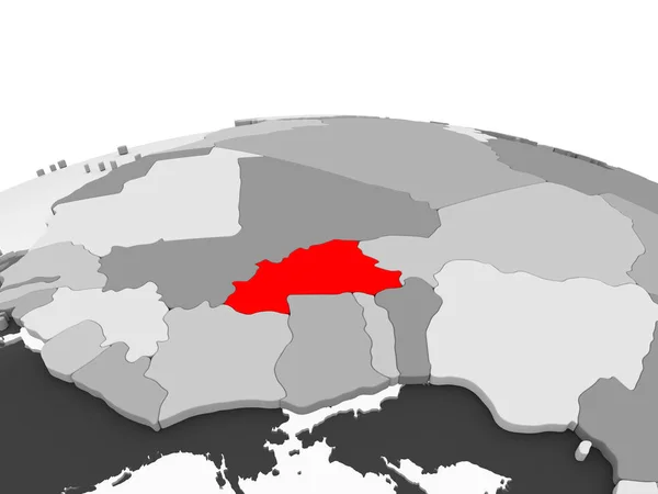 Буркина Фасо Красном Серой Модели Политического Глобуса Прозрачными Океанами Иллюстрация — стоковое фото