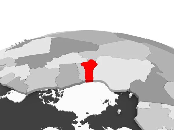 Benin Czerwono Model Szary Globus Polityczny Przezroczystym Oceanów Ilustracja — Zdjęcie stockowe