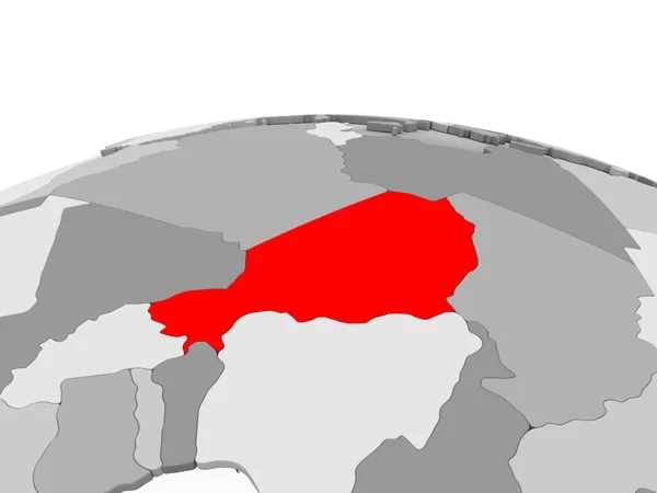 Niger Rött Grå Modell Politiska Världen Med Öppet Hav Illustration — Stockfoto