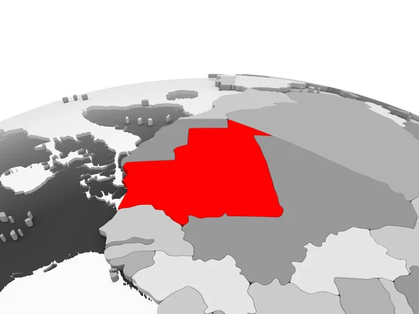 Μαυριτανία Κόκκινο Γκρι Μοντέλο Πολιτικό Κόσμο Διαφανές Ωκεανούς Απεικόνιση — Φωτογραφία Αρχείου