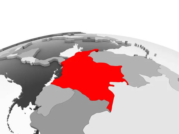 Colômbia Vermelho Modelo Cinzento Globo Político Com Oceanos Transparentes Ilustração — Fotografia de Stock