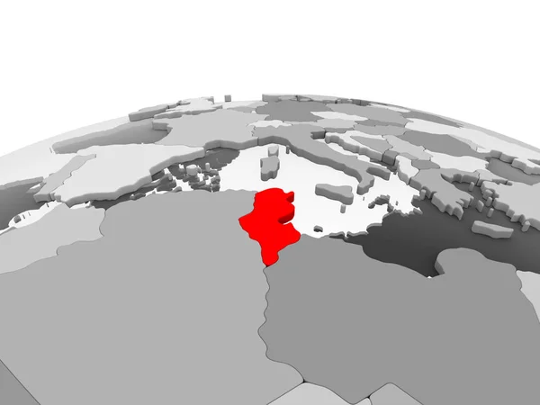 Τυνησία Κόκκινο Γκρι Μοντέλο Πολιτικό Κόσμο Διαφανές Ωκεανούς Απεικόνιση — Φωτογραφία Αρχείου