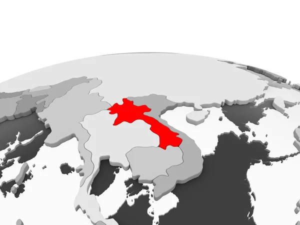 Лаос Красном Серой Модели Политического Глобуса Прозрачными Океанами Иллюстрация — стоковое фото