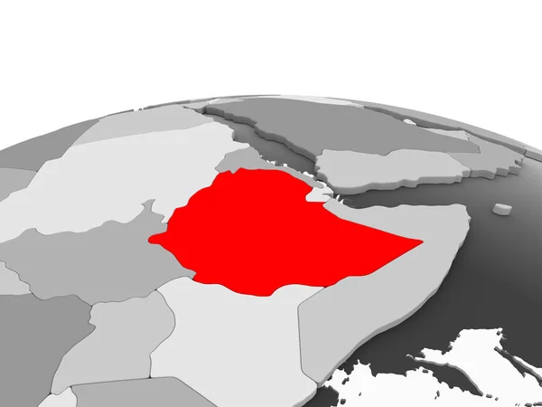 Ethiopie Rouge Sur Modèle Gris Globe Politique Avec Des Océans — Photo