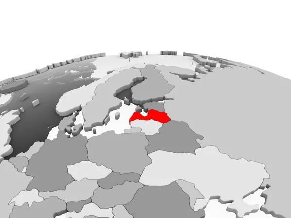 Łotwa Czerwono Model Szary Globus Polityczny Przezroczystym Oceanów Ilustracja — Zdjęcie stockowe