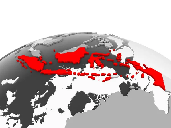 Indonézia Piros Szürke Modell Politikai Földgömb Átlátható Óceánok Illusztráció — Stock Fotó