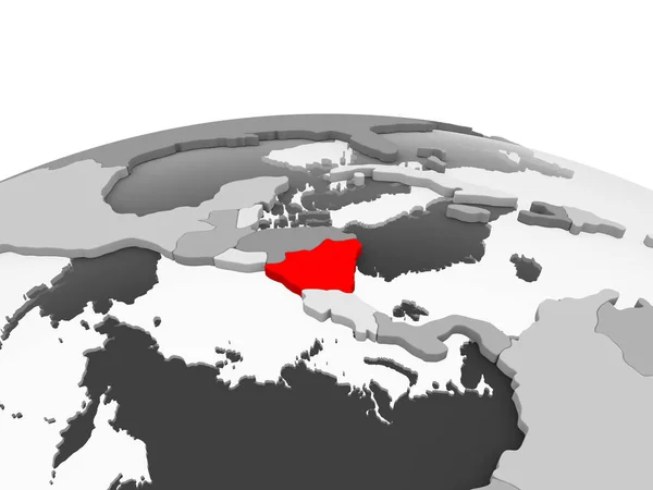 尼加拉瓜在红色对政治地球的灰色模型以透明的海洋 — 图库照片