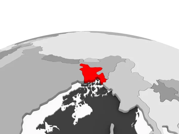 Bangladesz Czerwono Model Szary Globus Polityczny Przezroczystym Oceanów Ilustracja — Zdjęcie stockowe