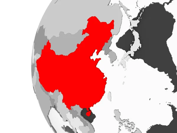 China Gemarkeerd Grijs Model Van Politieke Wereldbol Met Transparante Oceanen — Stockfoto