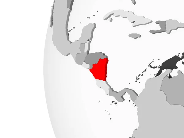 尼加拉瓜强调了灰色的3D 模式的政治全球与透明的海洋 — 图库照片