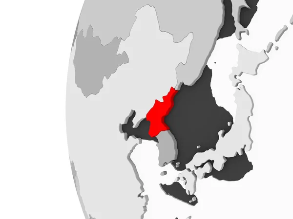 北朝鮮は 灰色で強調表示されます透明な海と政治の世界の モデル イラストレーション — ストック写真