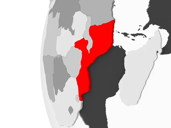 Mozambique Grijs Gemarkeerd Model Van Politieke Wereldbol Met Transparante Oceanen — Stockfoto