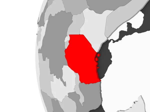 Tanzania Markeras Grå Modell Politiska Världen Med Öppet Hav Illustration — Stockfoto