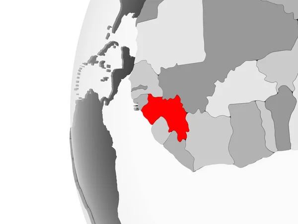 Гвінея Виділені Сірий Моделі Політичних Глобусом Допомогою Прозорих Океанів Ілюстрація — стокове фото
