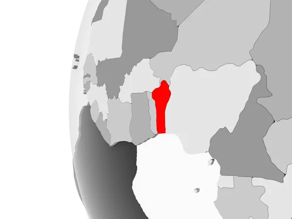 Benin Auf Grauem Modell Des Politischen Globus Mit Transparenten Ozeanen — Stockfoto
