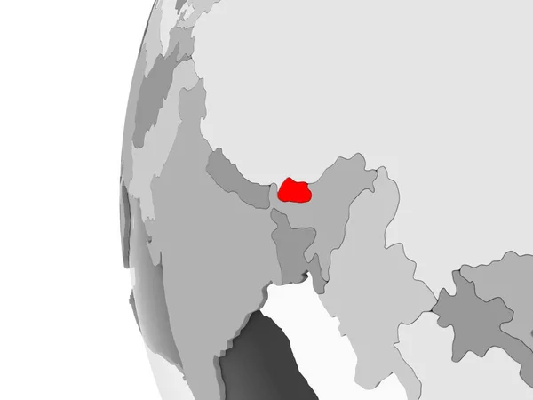 Bhútán Zvýrazněny Grey Model Politické Zeměkoule Transparentní Oceány Obrázek — Stock fotografie