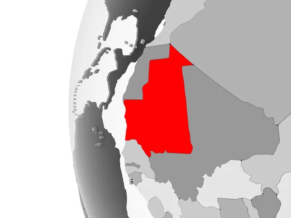 Mauritánia Kiemelve Szürke Politikai Földgömb Átlátható Óceánok Modellje Illusztráció — Stock Fotó