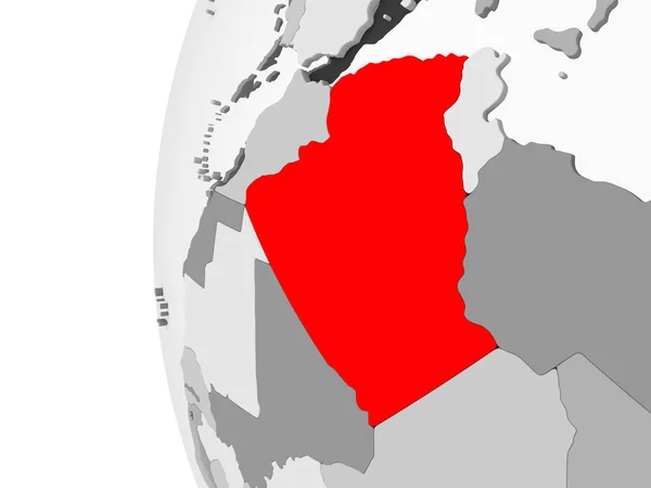 Algerien Auf Grauem Modell Des Politischen Globus Mit Transparenten Ozeanen — Stockfoto