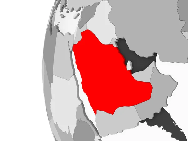 Arabia Saudyjska Wyróżnione Szarym Model Globus Polityczny Przezroczystym Oceanów Ilustracja — Zdjęcie stockowe