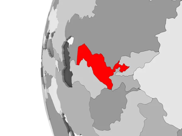 Özbekistan Vurgulanan Gri Şeffaf Okyanuslar Ile Siyasi Dünya Modeli Çizim — Stok fotoğraf