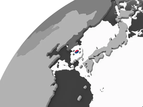 Sydkorea Grå Politiska Jordglob Med Inbäddade Flagga Illustration — Stockfoto