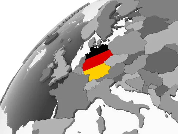 Allemagne Sur Globe Politique Gris Avec Drapeau Intégré Illustration — Photo