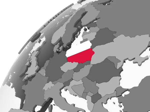 Poland Gray Political Globe Embedded Flag Illustration — Stock Photo, Image