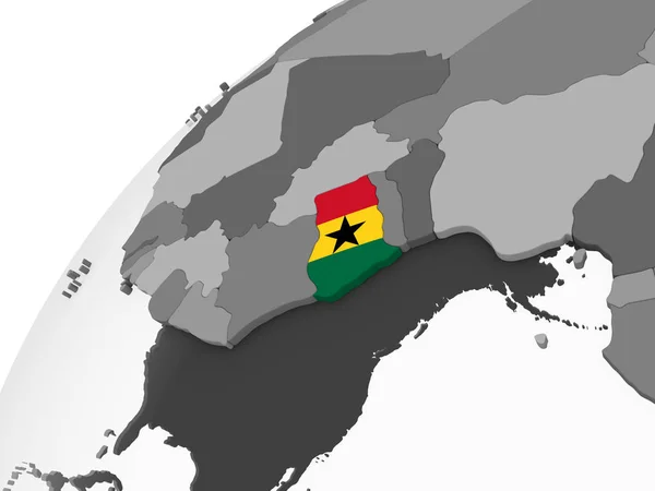 Ghana Szary Globus Polityczny Flagą Osadzonych Ilustracja — Zdjęcie stockowe