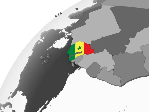 Sénégal Sur Globe Politique Gris Avec Drapeau Intégré Illustration — Photo
