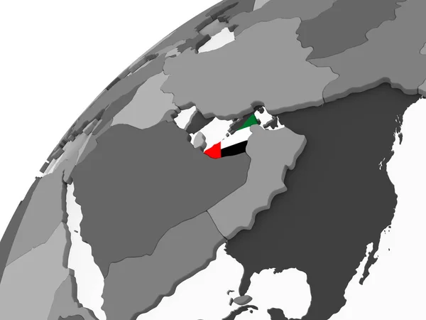Zjednoczone Emiraty Arabskie Szary Globus Polityczny Flagą Osadzonych Ilustracja — Zdjęcie stockowe