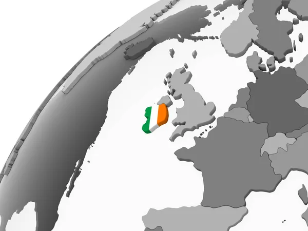 Ирландия Сером Политическом Глобусе Встроенным Флагом Иллюстрация — стоковое фото