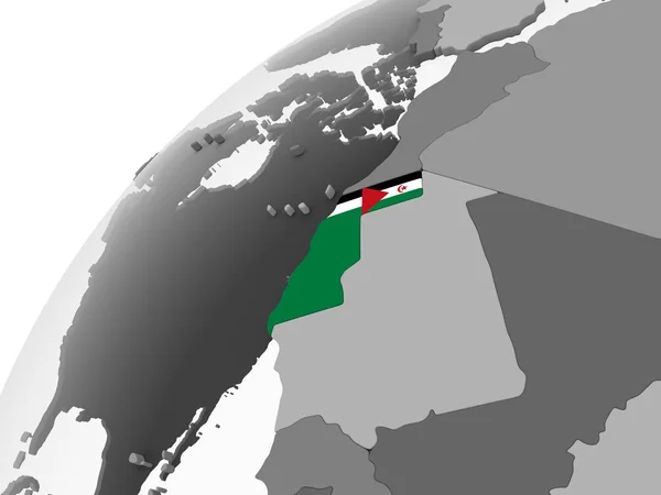 Sahara Occidentale Globo Politico Grigio Con Bandiera Incorporata Illustrazione — Foto Stock
