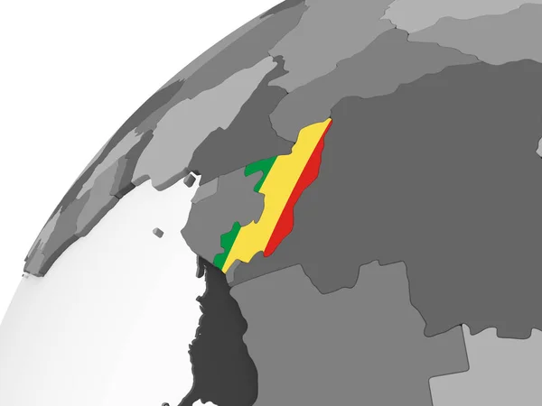 Kongói Szürke Politikai Globe Beágyazott Zászló Illusztráció — Stock Fotó