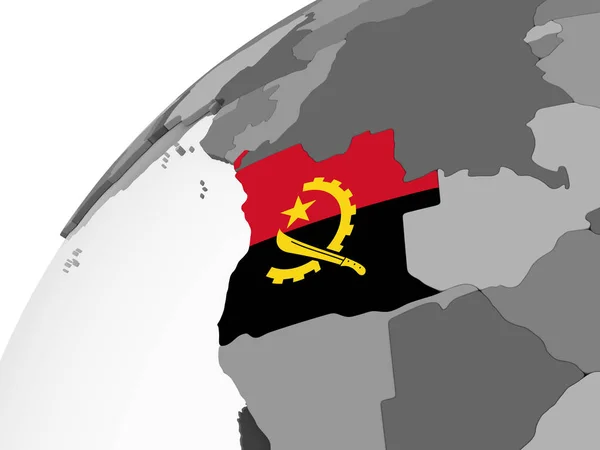 Angola Globo Político Gris Con Bandera Incrustada Ilustración — Foto de Stock