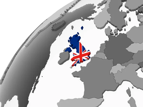 Verenigd Koninkrijk Grijze Politieke Wereldbol Met Ingesloten Vlag Illustratie — Stockfoto