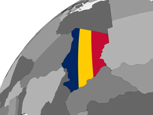 Tchad Grå Politiska Jordglob Med Inbäddade Flagga Illustration — Stockfoto