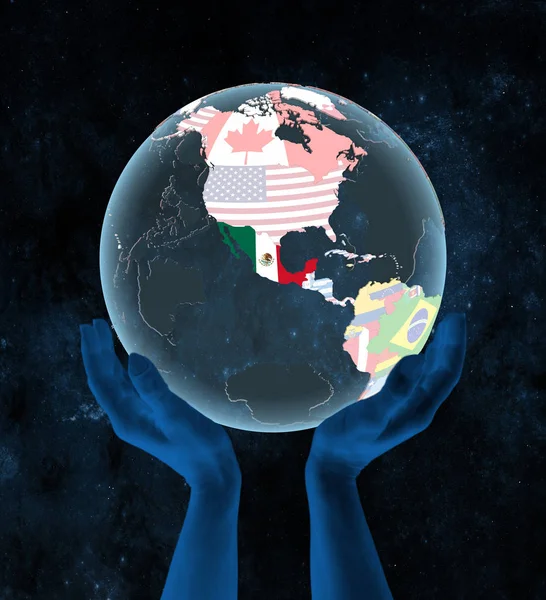 Mexico Translucent Political Globe Hands Space Illustration — Stock Photo, Image