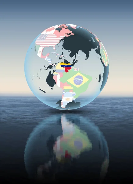 Wenezuela Globus Polityczny Unoszące Się Nad Wodą Ilustracja — Zdjęcie stockowe