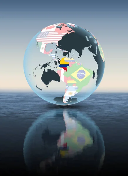 Kolumbia Politikai Világ Víz Felett Lebegő Illusztráció — Stock Fotó