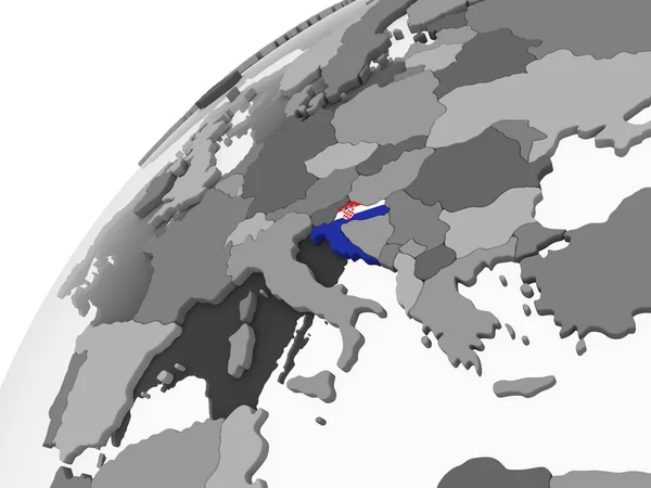 埋め込みフラグと灰色の政治世界のクロアチア イラストレーション — ストック写真