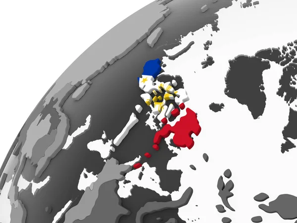 Filippine Globo Politico Grigio Con Bandiera Incorporata Illustrazione — Foto Stock