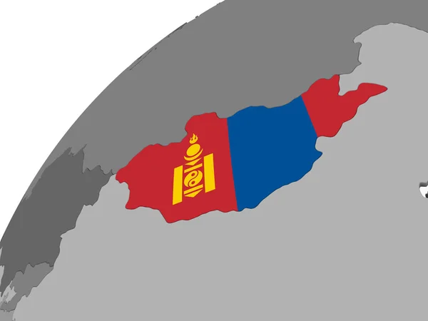 Mongolia Gray Political Globe Embedded Flag Illustration — Stock Photo, Image