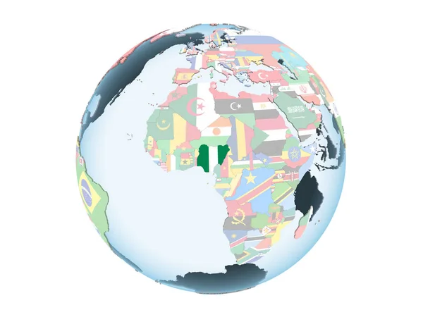 Nigeria Auf Einem Hellen Politischen Globus Mit Eingebetteter Flagge Illustration — Stockfoto