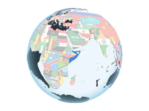 Somálsko Jasné Politické Globe Vloženými Vlajky Ilustrace Izolované Bílém Pozadí — Stock fotografie
