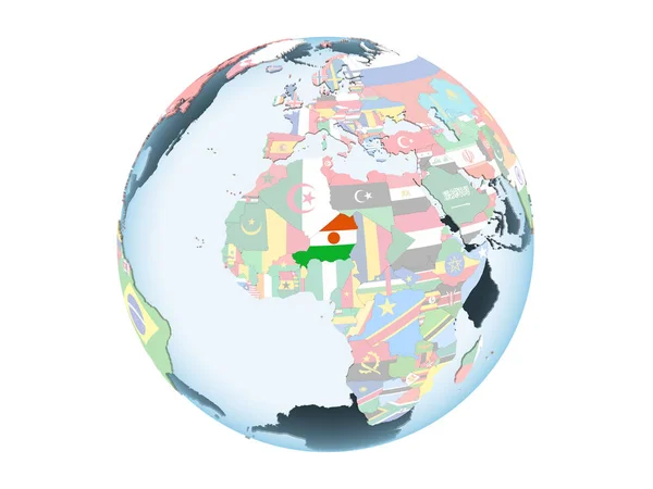 Niger Bright Political Globe Embedded Flag Illustration Isolated White Background — Stock Photo, Image