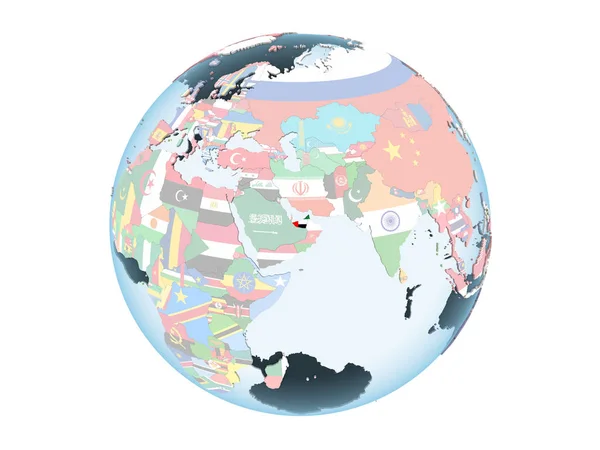 Объединенные Арабские Эмираты Ярком Политическом Глобусе Встроенным Флагом Иллюстрация Белом — стоковое фото