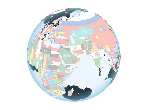 Катар Світлі Політичної Глобусом Допомогою Вбудованих Прапор Ілюстрація Ізольовані Білому — стокове фото