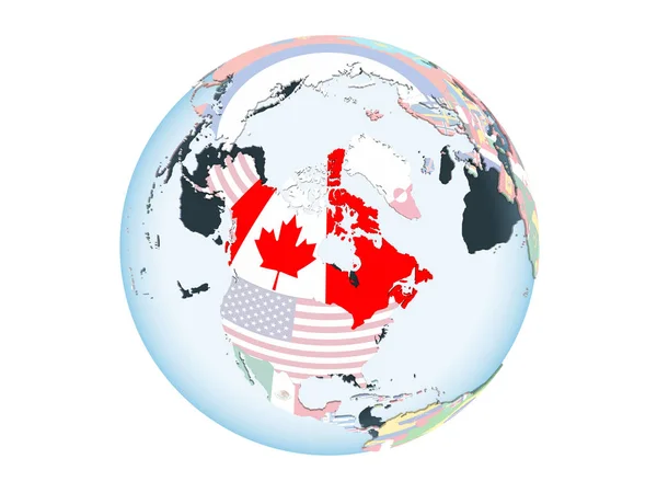 Canada Luminoso Globo Politico Con Bandiera Incorporata Illustrazione Isolata Sfondo — Foto Stock