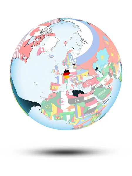 Германия Политическом Глобусе Тень Изолирована Белом Фоне Иллюстрация — стоковое фото