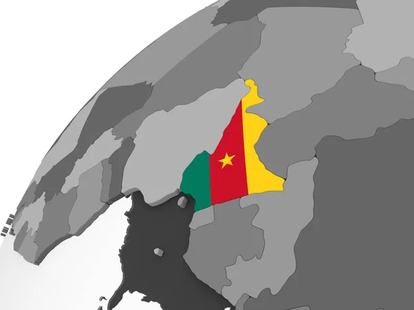 Камерун Сірий Політичних Глобусом Допомогою Вбудованих Прапор Ілюстрація — стокове фото